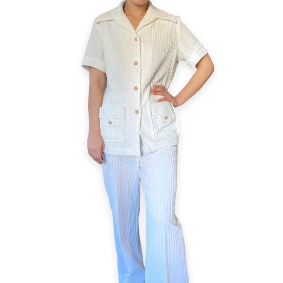 Vintage 70s Handmade Matching Coord Set Bell Bottom Leisure Suit, Size S/M - Picture 4 of 5